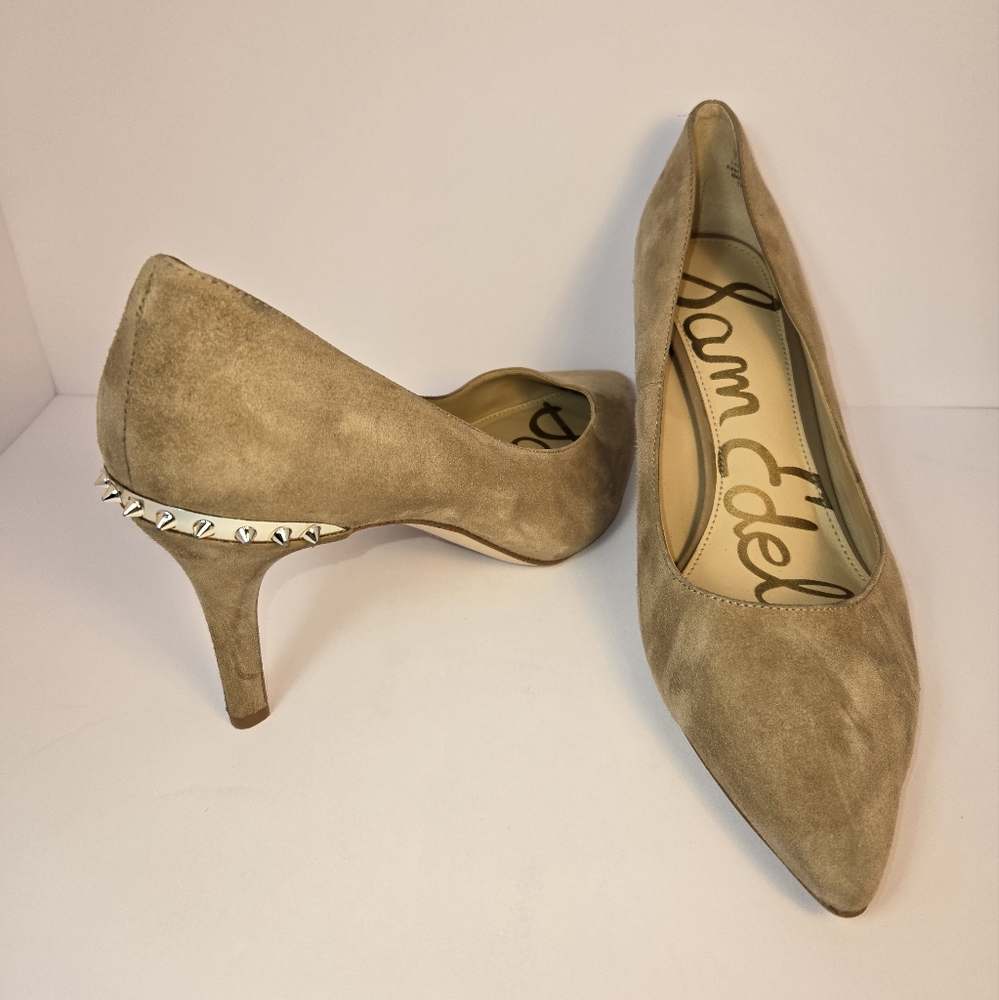 Sam Edelman Tonia Pointed Toe Suede Pumps Womens Size 7.5M Tan Spiked Detail 3"